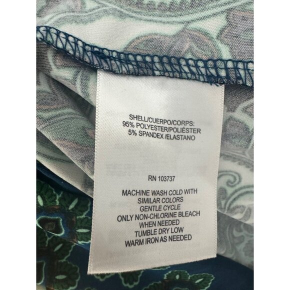 DM Collection Teal Green Print Shirt Dress with Tie Size 14 Career Office Classy - Picture 6 of 6